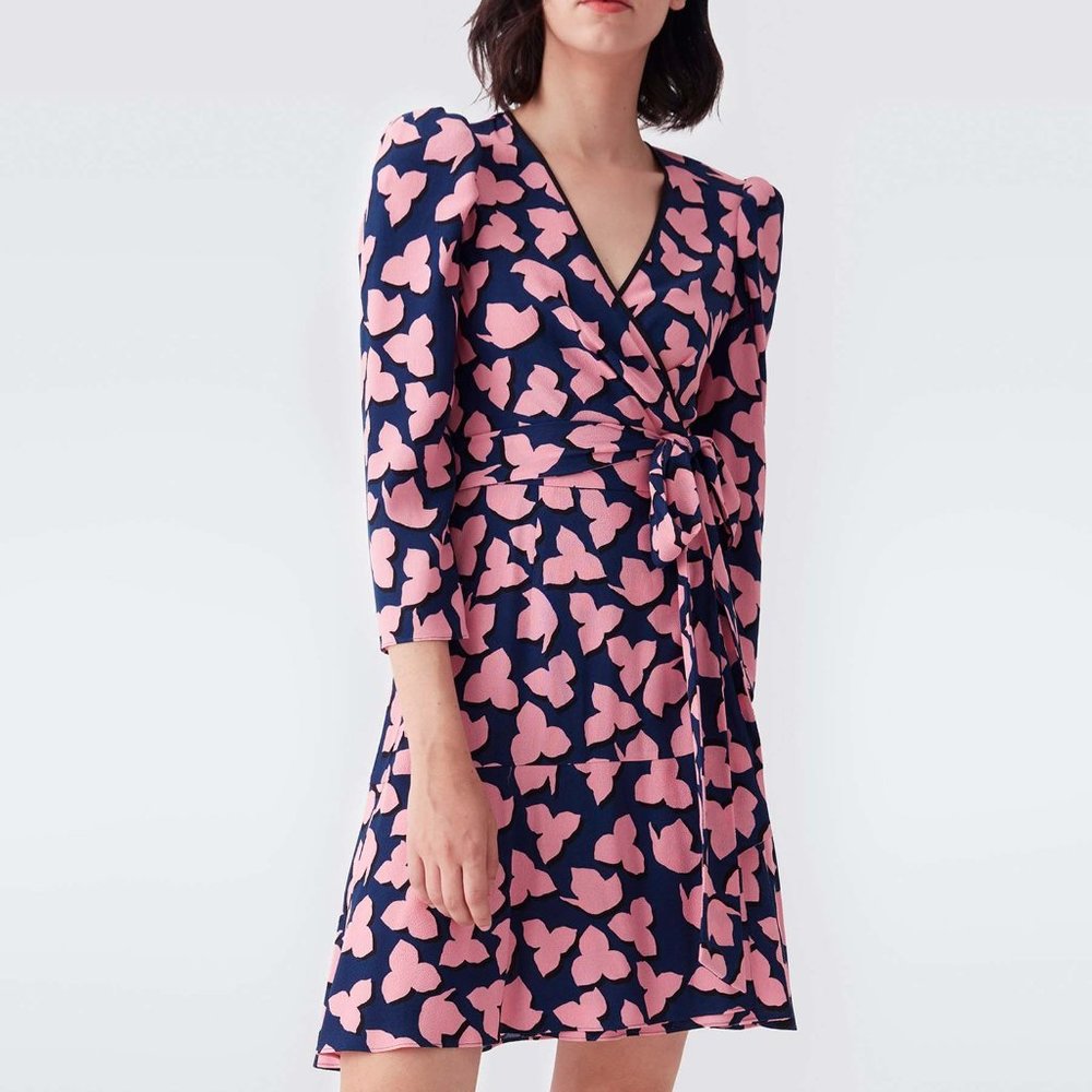 DVF Charlene Crepe Mini Wrap Dress in Leaf Shadow